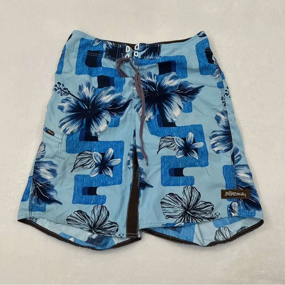 Billabong Aqua Blue Hawaiian Geo Floral Board Shorts Surf Swim Trunks Mens 32
